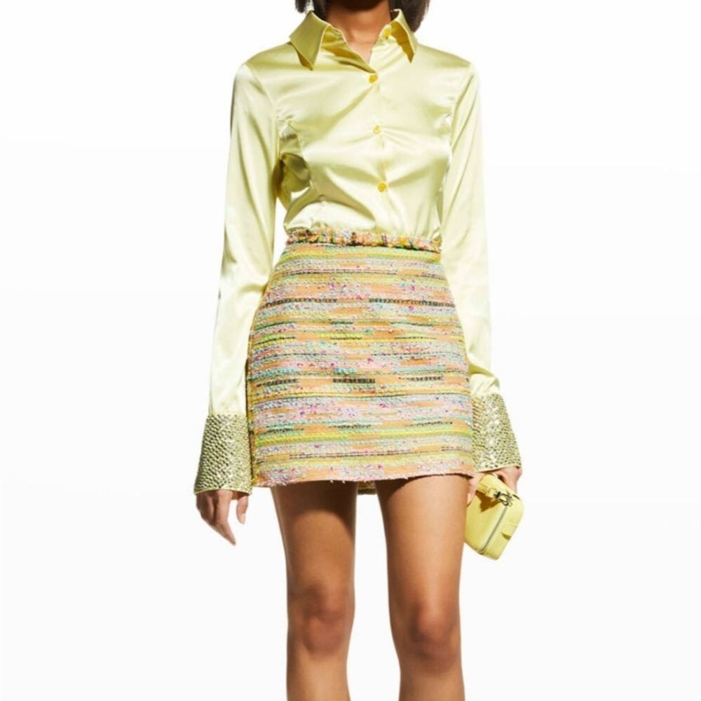 Le Superbe Beach Tweed Mini Skirt Multi Brights Cotton Tropical Women's Size 2